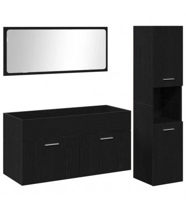 vidaXL Bathroom Furniture Set 3 pcs Black Oak Engineered Wood