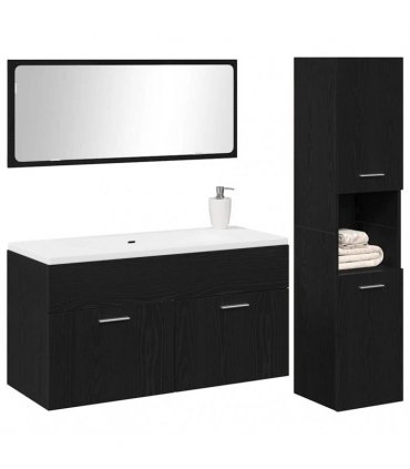 vidaXL Bathroom Furniture Set 3 pcs Black Oak Engineered Wood