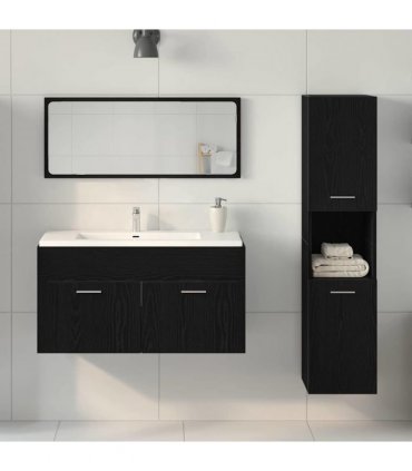 vidaXL Bathroom Furniture Set 3 pcs Black Oak Engineered Wood