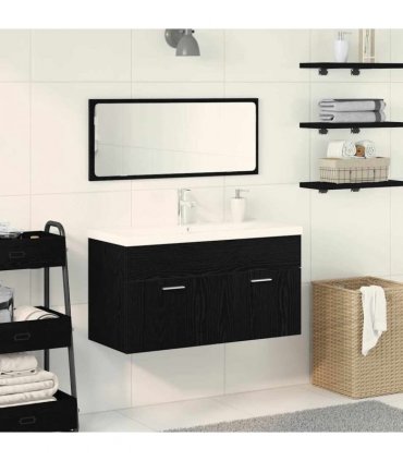 vidaXL Bathroom Furniture Set 3 pcs Black Oak Engineered Wood