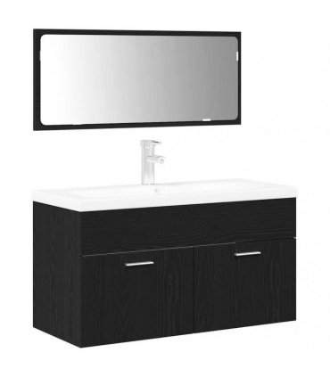 vidaXL Bathroom Furniture Set 3 pcs Black Oak Engineered Wood