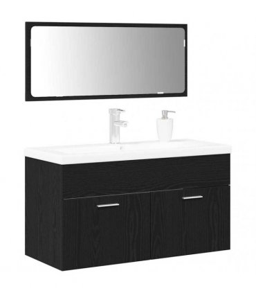 vidaXL Bathroom Furniture Set 3 pcs Black Oak Engineered Wood