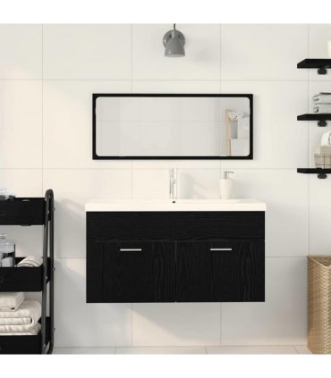 vidaXL Bathroom Furniture Set 3 pcs Black Oak Engineered Wood