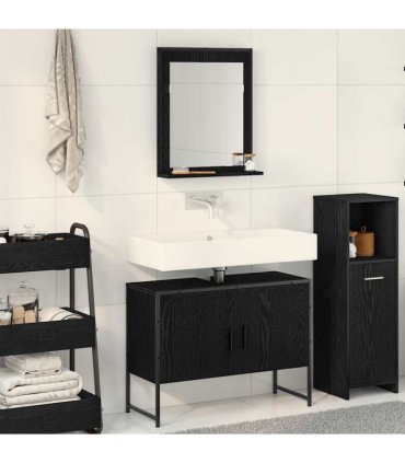 vidaXL Bathroom Furniture Set 2 pcs Black Engineered wood