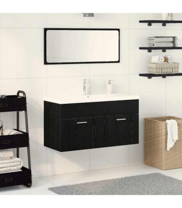 vidaXL Bathroom Furniture Set 3 pcs Black Oak Engineered Wood