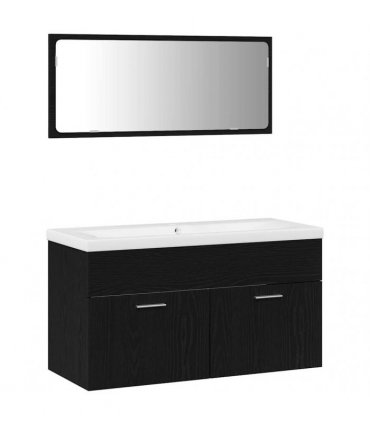 vidaXL Bathroom Furniture Set 3 pcs Black Oak Engineered Wood