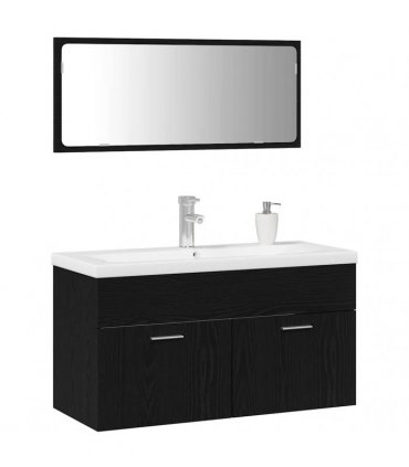 vidaXL Bathroom Furniture Set 3 pcs Black Oak Engineered Wood