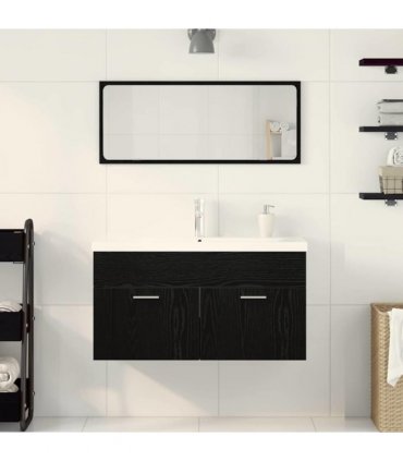 vidaXL Bathroom Furniture Set 3 pcs Black Oak Engineered Wood