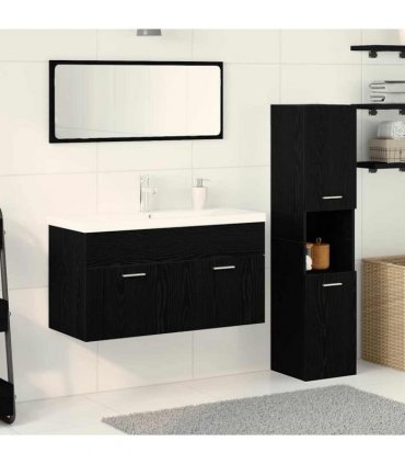 vidaXL Bathroom Furniture Set 4 pcs Black Oak Engineered Wood