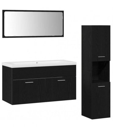 vidaXL Bathroom Furniture Set 4 pcs Black Oak Engineered Wood
