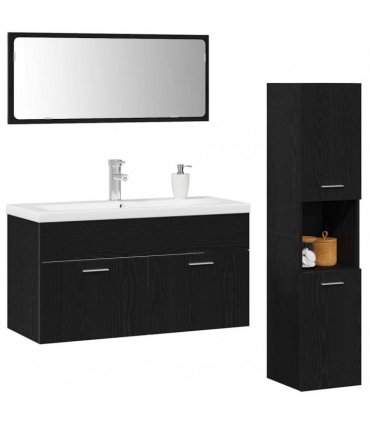 vidaXL Bathroom Furniture Set 4 pcs Black Oak Engineered Wood
