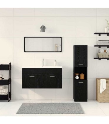 vidaXL Bathroom Furniture Set 4 pcs Black Oak Engineered Wood