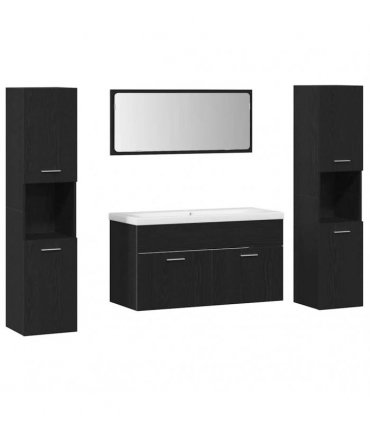 vidaXL Bathroom Furniture Set 4 pcs Black Oak 30 x 30 x 130 cm