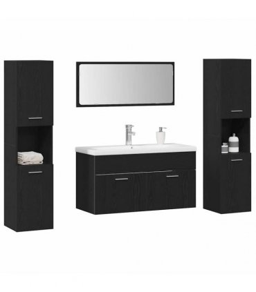 vidaXL Bathroom Furniture Set 4 pcs Black Oak 30 x 30 x 130 cm