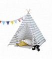 TeePee - Grey Stripe, Cotton canvas and wood, 150 x 120 x 120cm, Kids Indian