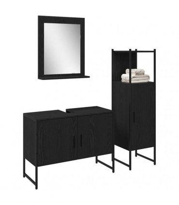 vidaXL Bathroom Furniture Set 3 pcs Black Engineered wood
