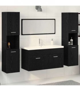vidaXL Bathroom Furniture Set 4 pcs Black Oak 30 x 30 x 130 cm