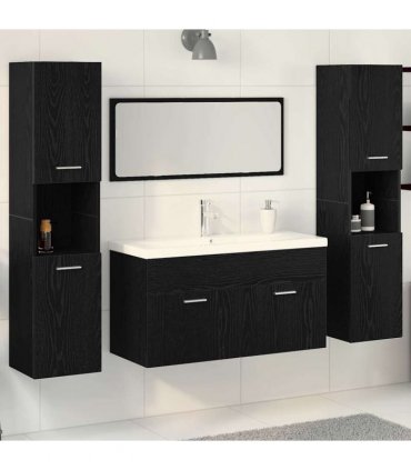 vidaXL Bathroom Furniture Set 4 pcs Black Oak 30 x 30 x 130 cm