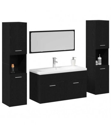 vidaXL Bathroom Furniture Set 4 pcs Black Oak 30 x 30 x 130 cm