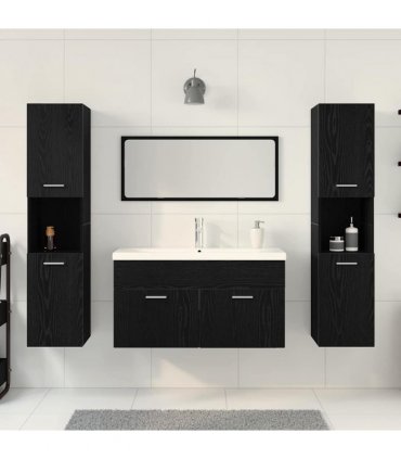 vidaXL Bathroom Furniture Set 4 pcs Black Oak 30 x 30 x 130 cm