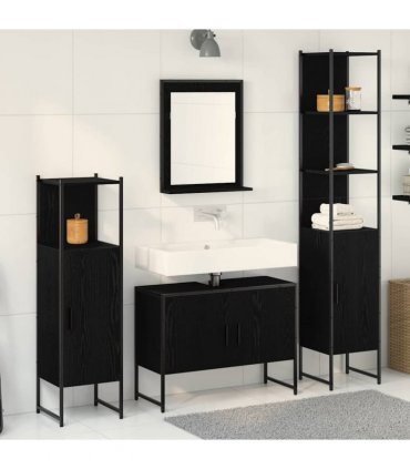 vidaXL Bathroom Furniture Set 4 pcs Black Engineered wood
