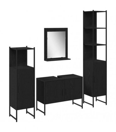 vidaXL Bathroom Furniture Set 4 pcs Black Engineered wood