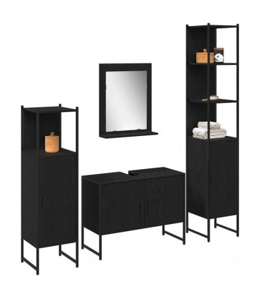 vidaXL Bathroom Furniture Set 4 pcs Black Engineered wood