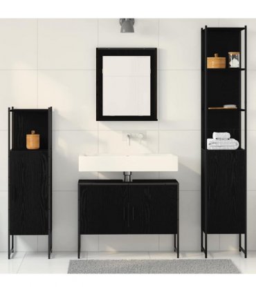 vidaXL Bathroom Furniture Set 4 pcs Black Engineered wood