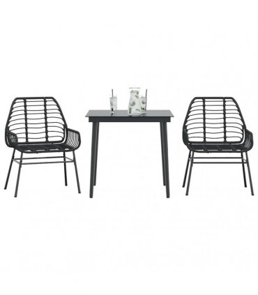 vidaXL 3 Piece Garden Dining Set Black Poly Rattan Glass