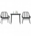 vidaXL 3 Piece Garden Dining Set Black Poly Rattan Glass