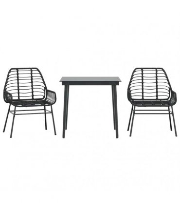 vidaXL 3 Piece Garden Dining Set Black Poly Rattan Glass
