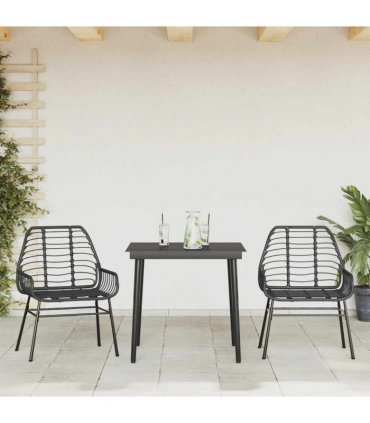 vidaXL 3 Piece Garden Dining Set Black Poly Rattan Glass