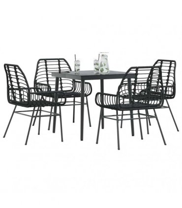 vidaXL 5 Piece Garden Dining Set Black Poly Rattan Glass