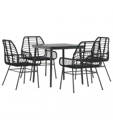vidaXL 5 Piece Garden Dining Set Black Poly Rattan Glass