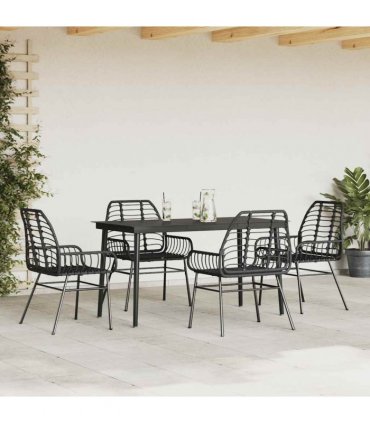 vidaXL 5 Piece Garden Dining Set Black Poly Rattan Glass