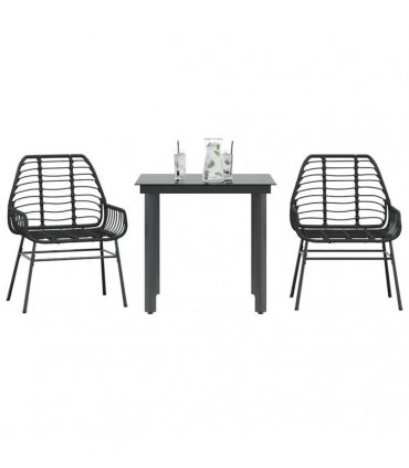 vidaXL 3 Piece Garden Dining Set Black Poly Rattan Glass