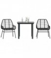 vidaXL 3 Piece Garden Dining Set Black Poly Rattan Glass