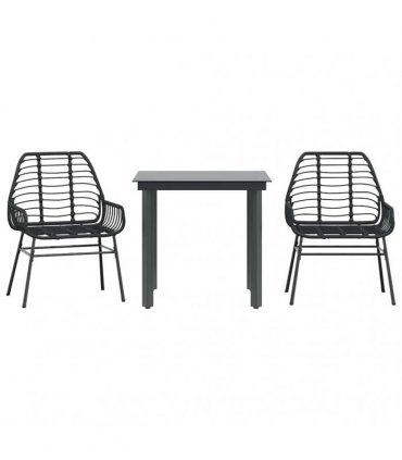 vidaXL 3 Piece Garden Dining Set Black Poly Rattan Glass