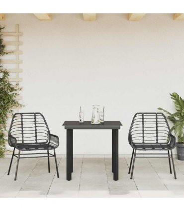 vidaXL 3 Piece Garden Dining Set Black Poly Rattan Glass