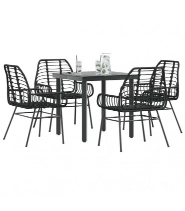 vidaXL 5 Piece Garden Dining Set Black Poly Rattan Glass