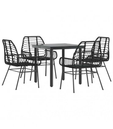 vidaXL 5 Piece Garden Dining Set Black Poly Rattan Glass