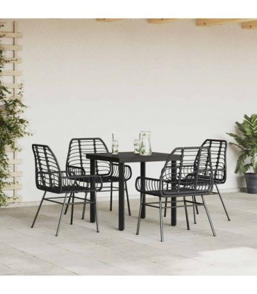 vidaXL 5 Piece Garden Dining Set Black Poly Rattan Glass