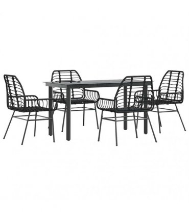 vidaXL 5 Piece Garden Dining Set Black Poly Rattan Glass