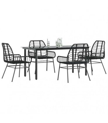 vidaXL 5 Piece Garden Dining Set Black Poly Rattan Glass