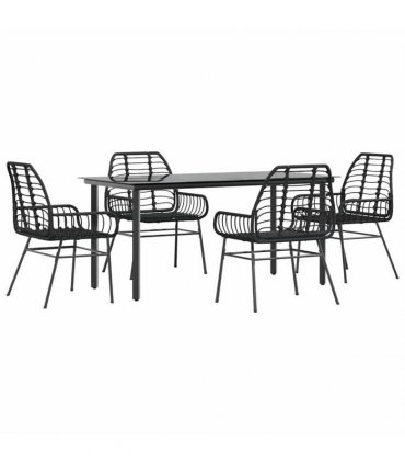 vidaXL 5 Piece Garden Dining Set Black Poly Rattan Glass