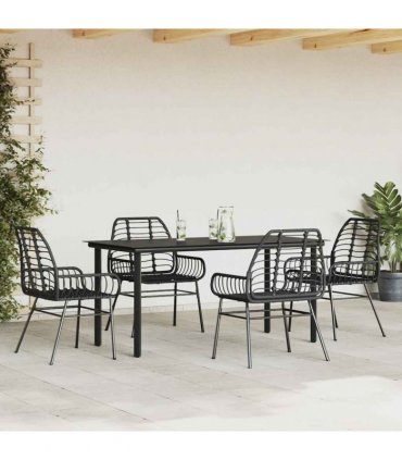 vidaXL 5 Piece Garden Dining Set Black Poly Rattan Glass