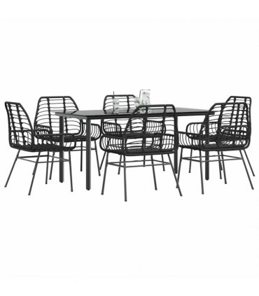 vidaXL 7 Piece Garden Dining Set Black Poly Rattan Glass