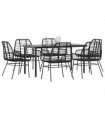 vidaXL 7 Piece Garden Dining Set Black Poly Rattan Glass