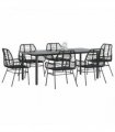 vidaXL 7 Piece Garden Dining Set Black Poly Rattan Glass