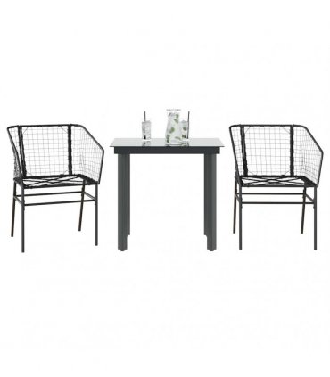 vidaXL 3 Piece Garden Dining Set Black Poly Rattan Glass